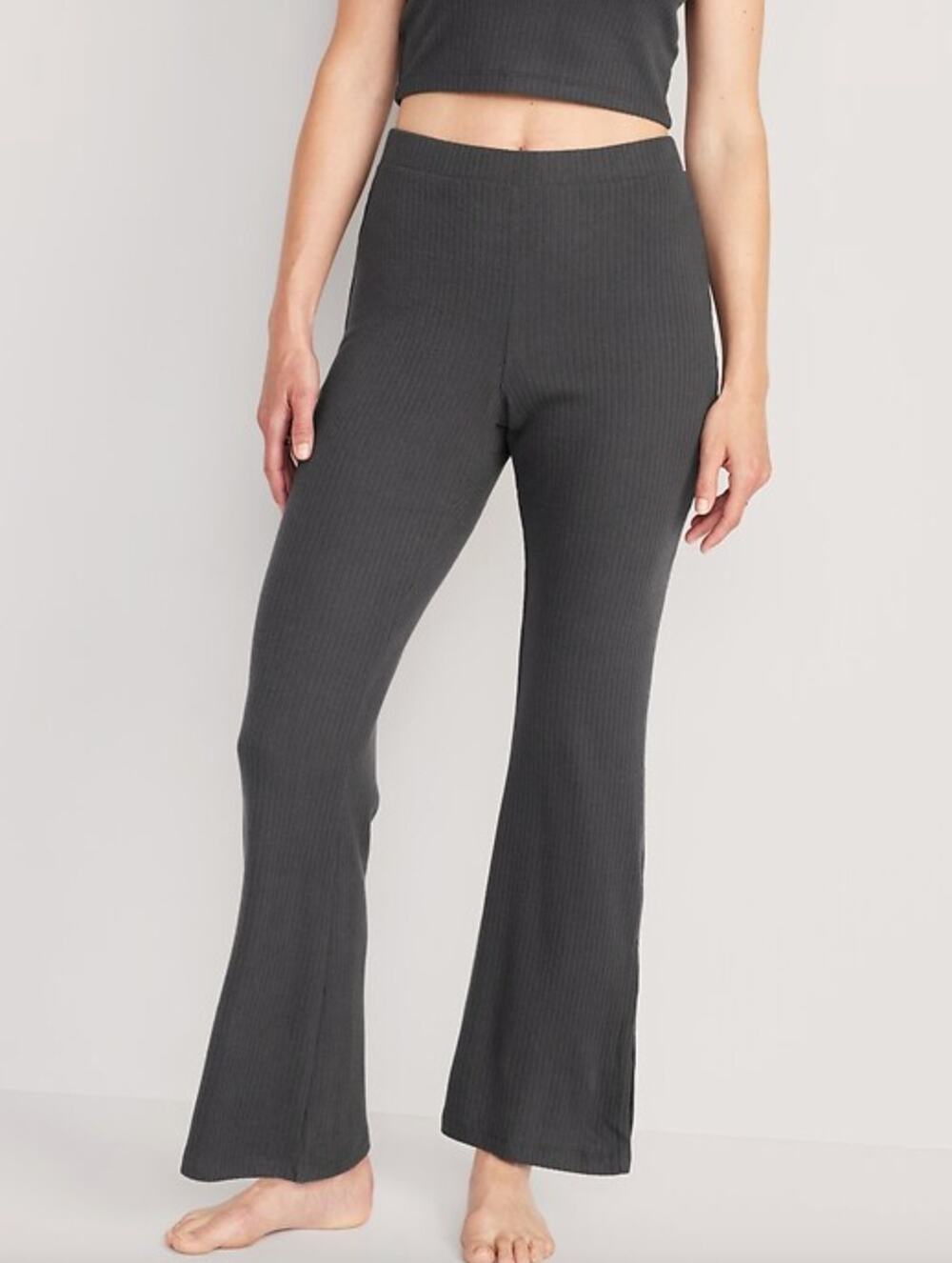 Old Navy High Waist Rib Knit Split Flare Lounge Pants Size M Stretch Athleisure